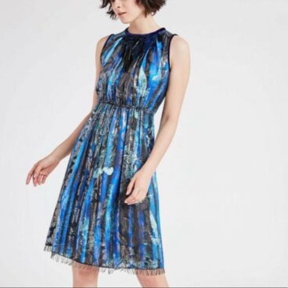 Elie Tahari Demitria Metallic Floral Print Dress - Picture 11 of 11